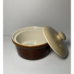 Vtg. Bel-Terr‎ USA Pottery Stoneware Lidded casserole Bakeware 5" Crock-C